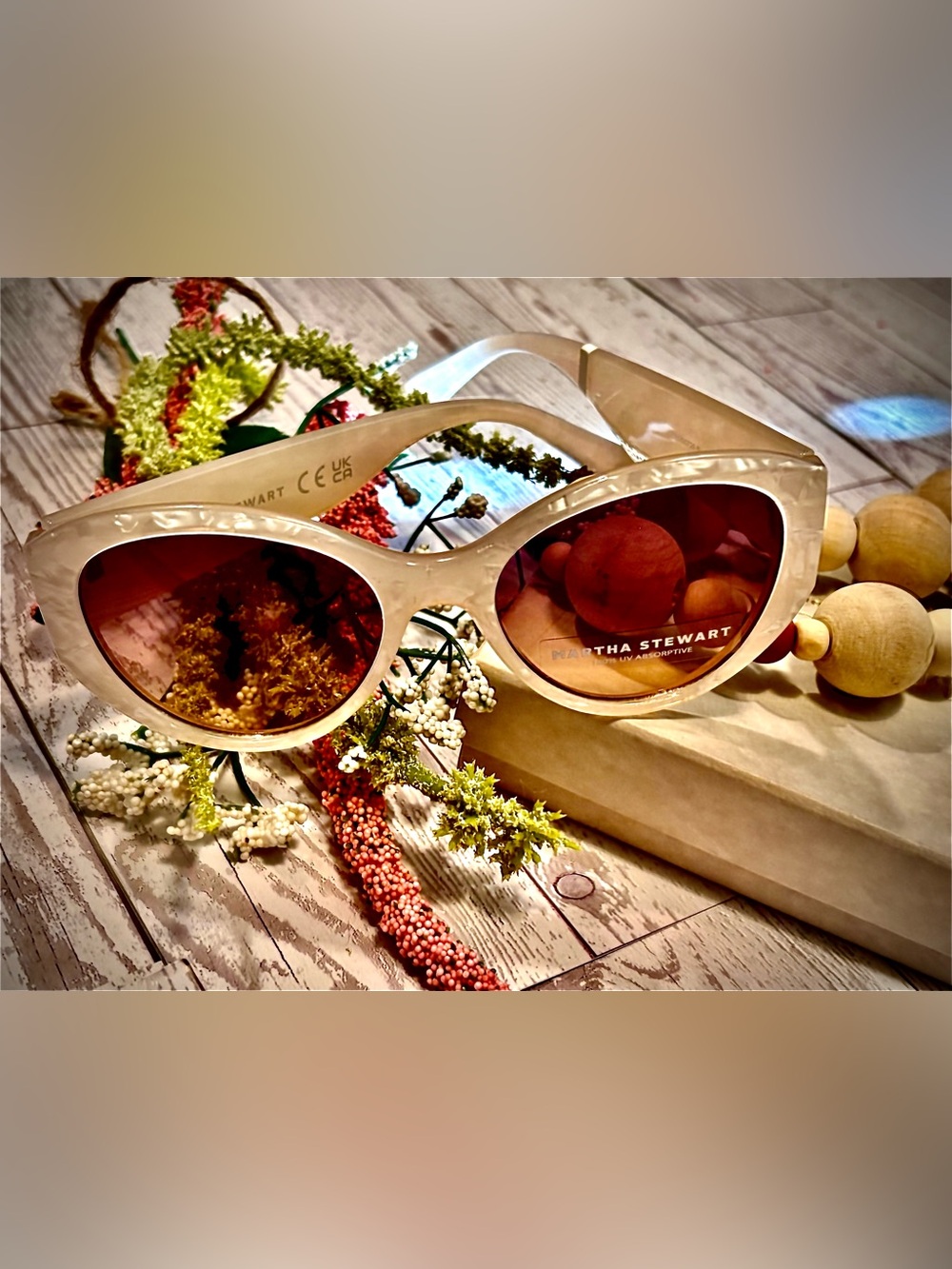 Martha Stewart Cream Frame Sunglasses with Brown Lenses